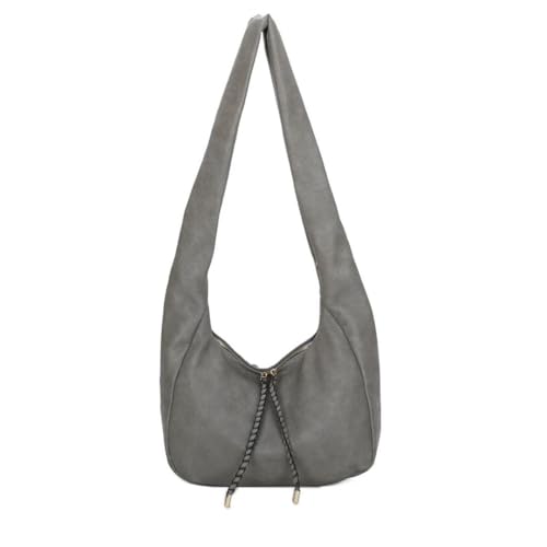 EMVY Crescent Slouch Hobo Large Shoulder Bag - Kunstleder - Geräumiger Innenraum mit Reißverschlusstasche - 36 × 35 × 12 cm, dunkelgrau, Large von Love EMVY