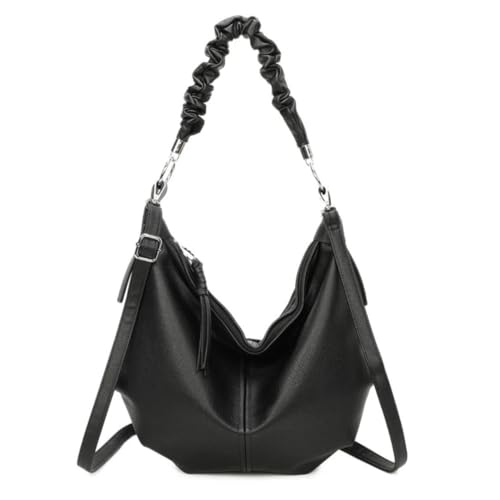 EMVY Saddle Slouch Collection Large Crossbody Bag - 41 × 30 × 11 cm - Verstellbarer Crossbody & Abnehmbarer Scrunched Schultergurt - Quaste Zip Pull, Schwarz , Large von Love EMVY