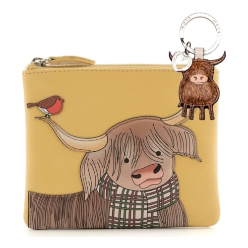 Hochlandkuh Briefkasten Geschenkset - Echtleder Geldbörse mit RFID & Highland Cow Schlüsselanhänger - Geschenkbox mit optionalem Geschenkanhänger von Love EMVY