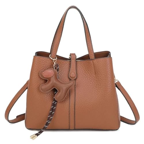 Love EMVY Dog Charm Kunstleder Grab & Shoulder Bag - Abnehmbarer Gurt - Multi-Fach Damen Handtasche - 22 × 10 × 28 cm, schokoladenbraun, Medium von Love EMVY