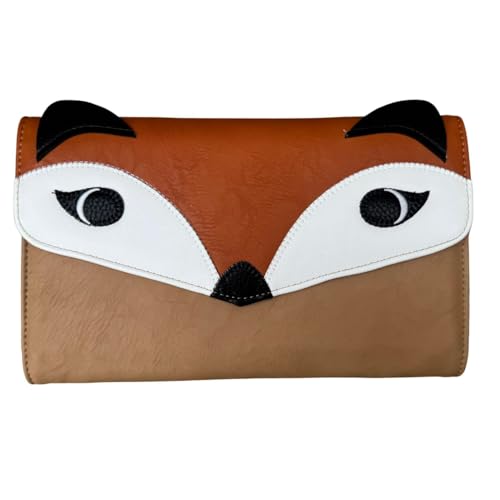 Love EMVY Fox Face Clutch Geldbörse Tasche mit abnehmbarem goldfarbenem Schultergurt - Fox Stitch, mehrere Taschen & Kartenfächer - 25,5 × 15,5 × 4 cm, braun, 25.5.x 15.5 Centimeters von Love EMVY