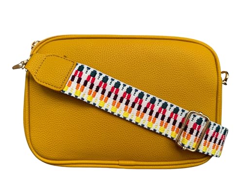 Love EMVY Kameratasche mit 3 Fächern aus Kunstleder mit abnehmbarem und verstellbarem gemustertem Riemen, ocker, One Size von Love EMVY