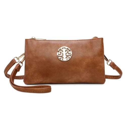 Love EMVY Rustic Tree Collection Crossbody Bag Wristlet Clutch - 21,5 × 12 × 2,5 cm - Reißverschluss oben mit 2 Fächern - Abnehmbare Handschlaufe & Verstellbarer Schultergurt, braun, 21.5 x 12 von Love EMVY