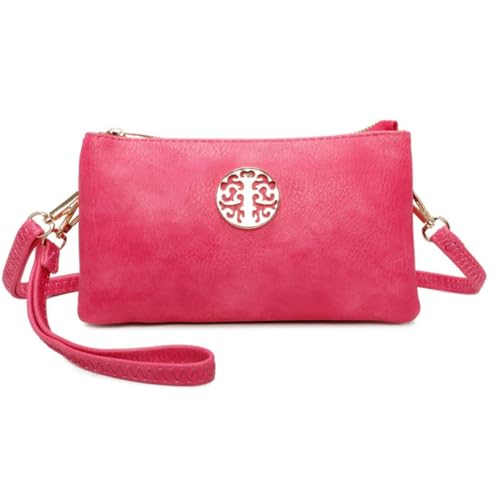 Love EMVY Rustic Tree Collection Crossbody Bag Wristlet Clutch - 21,5 × 12 × 2,5 cm - Reißverschluss oben mit 2 Fächern - Abnehmbare Handschlaufe & Verstellbarer Schultergurt, fuchsia, 21.5 x 12 von Love EMVY