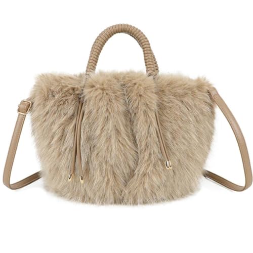 Love EMVY Teddy Grab Bag mit abnehmbarem Schultergurt - Kunstpelz Handtasche mit silbernem Funkeln - Verstellbarer Kunstlederriemen - 39 × 30 × 15 cm, almond, 39 x 30 x 15 Centimeters von Love EMVY