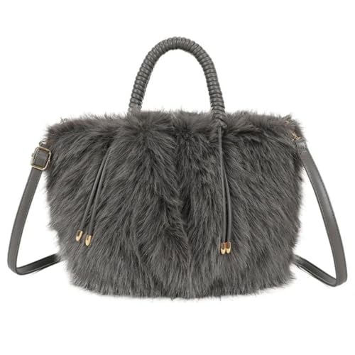 Love EMVY Teddy Grab Bag mit abnehmbarem Schultergurt - Kunstpelz Handtasche mit silbernem Funkeln - Verstellbarer Kunstlederriemen - 39 × 30 × 15 cm, dunkelgrau, 39 x 30 x 15 Centimeters von Love EMVY
