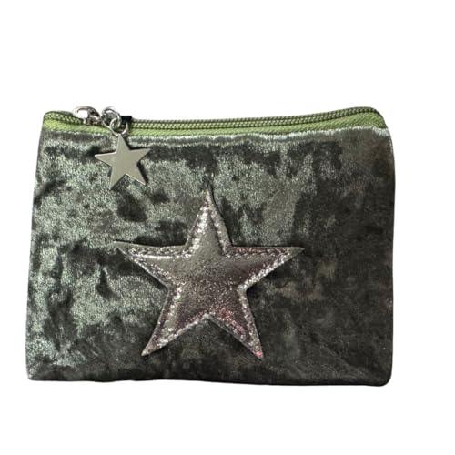 Velvet Star Coin Purse - Soft Touch Mini Wallet with Sparkly Star & Star Zip Pull - Compact 15 × 11 × 1 cm, grün, 15 x 11cm, Stern von Love EMVY