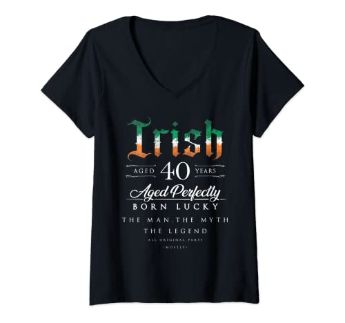 Damen Geschenk zum 40. Geburtstag, irisch, 40 Jahre alt in Irland T-Shirt mit V-Ausschnitt von Love Everwear