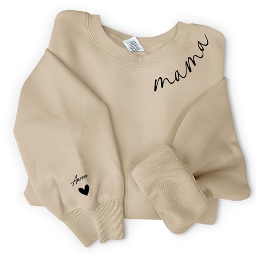 Love Faith Mama Eltern Sweater beige M - Personalisierter Sweater mit individuellen Namen - Größe M - bedruckter Pullover Muttertag oder Geburtstag von Love Faith