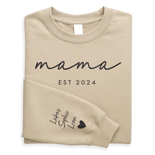 Love Faith - Personalisierter Sweater mit personalisiertem Aufdruck - In 6 Farben - Für Mama, Papa, Oma, Opa oder mit eigenem Text und Jahrgang sowie bis zu 4 Namen auf dem Ärmel von Love Faith
