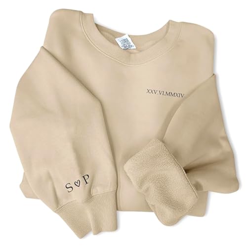 Love Faith Wir Zwei Paar Sweater beige - Personalisierter Sweater mit individuellem Datum und Initialen - Größe XL - bedruckter Pullover Jahrestag oder Geburtstag von Love Faith