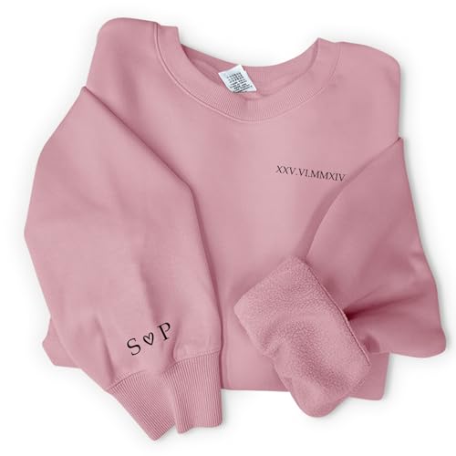Love Faith Wir Zwei Paar Sweater pink - Personalisierter Sweater mit individuellem Datum und Initialen - Größe 2XL - bedruckter Pullover Jahrestag oder Geburtstag von Love Faith