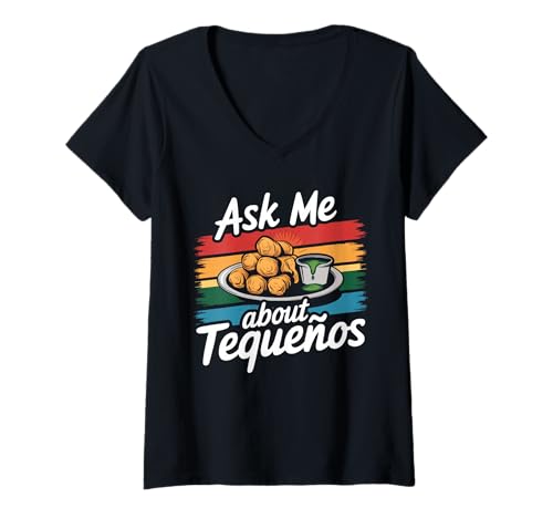 Damen Fragen Sie Mich über Tequeños Passionate Fans T-Shirt mit V-Ausschnitt von Love For Tequenos Enthusiasts Everywhere