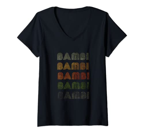 Damen Love Heart Bambi T-Shirt, Grunge/Vintage-Stil, Schwarz, Bambi T-Shirt mit V-Ausschnitt Damen Love Heart Bambi T-Shirt, Grunge/Vintage-Stil, Schwarz, Bambi T-Shirt mit V-Ausschnitt von Love Heart Bambi Nametag