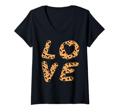 Damen Leopard Print Liebesherz Geschenk | Cooles Leopard Geschenk T-Shirt mit V-Ausschnitt Damen Leopard Print Liebesherz Geschenk | Cooles Leopard Geschenk T-Shirt mit V-Ausschnitt von Love Heart Leopard Spots design | Heart Symbol