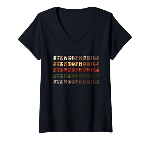 Damen Lustiges, personalisiertes Namensschild mit Herz-Motiv, Stereophonik T-Shirt mit V-Ausschnitt Damen Lustiges, personalisiertes Namensschild mit Herz-Motiv, Stereophonik T-Shirt mit V-Ausschnitt von Love Heart Stereophonics Tee Grunge Style Black