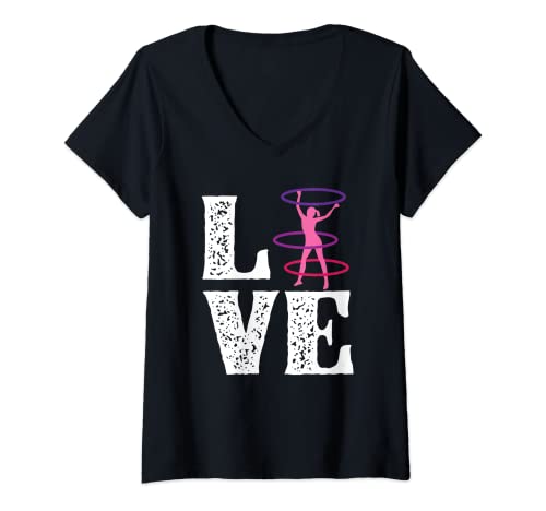 Damen Love Hula Hoop Hula Hoop Reifen für Liebhaber Fitness-Fans T-Shirt mit V-Ausschnitt Damen Love Hula Hoop Hula Hoop Reifen für Liebhaber Fitness-Fans T-Shirt mit V-Ausschnitt von Love Hula Hoop