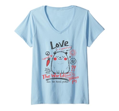 Damen Die Welt braucht EIN Meerschweinchen Liebe und Frieden Süße Tierliebhaber T-Shirt mit V-Ausschnitt Damen Die Welt braucht EIN Meerschweinchen Liebe und Frieden Süße Tierliebhaber T-Shirt mit V-Ausschnitt von Love Is A Guinea Pig World Peace Cute Pet Lovers