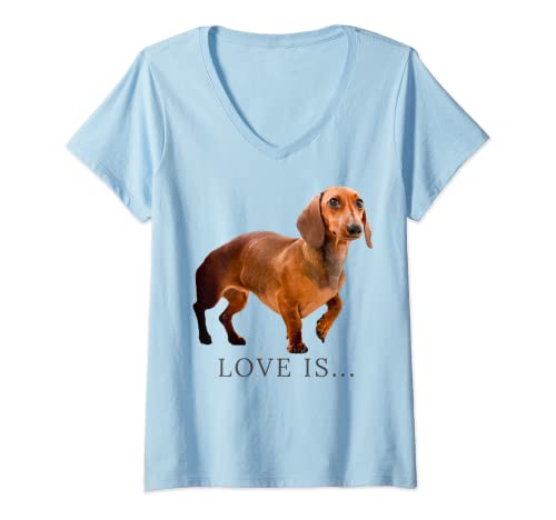 Damen T-Shirt mit Dackel-Motiv, Welpenmotiv T-Shirt mit V-Ausschnitt Damen T-Shirt mit Dackel-Motiv, Welpenmotiv T-Shirt mit V-Ausschnitt von Love Is Dachshund Gifts