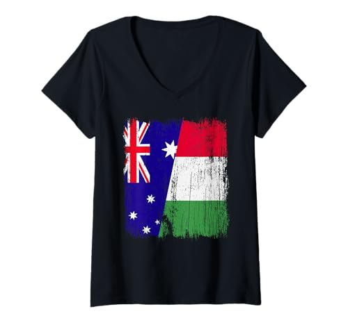 Damen Australien Italien halbe Flagge Stolz Australian Italian Pride T-Shirt mit V-Ausschnitt von Love Italia Italy Flag Designs Proud Italian Roots