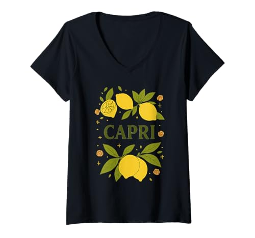 Damen Capri Lemon Design Italienische Insel Amalfiküste Vibes T-Shirt mit V-Ausschnitt Damen Capri Lemon Design Italienische Insel Amalfiküste Vibes T-Shirt mit V-Ausschnitt von Love Italia Italy Flag Designs Proud Italian Roots