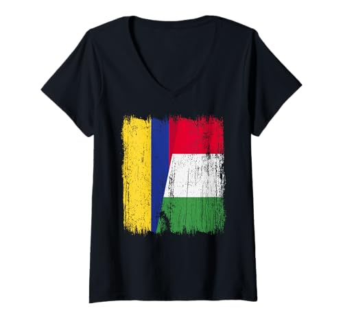 Damen Columbia Italien halbe Flagge Proud Columbian Italian Pride T-Shirt mit V-Ausschnitt von Love Italia Italy Flag Designs Proud Italian Roots