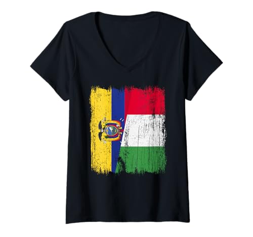 Damen Ecuador Italien halbe Flagge Stolz Ecuadorian Italian Pride T-Shirt mit V-Ausschnitt von Love Italia Italy Flag Designs Proud Italian Roots