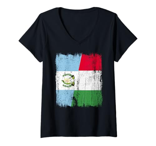 Damen Guatemala Italien Halbflagge Stolz Guatemaltekisch Italienischer Stolz T-Shirt mit V-Ausschnitt von Love Italia Italy Flag Designs Proud Italian Roots
