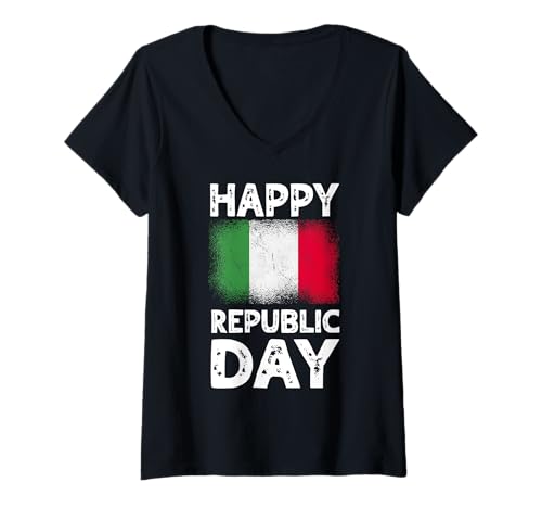 Damen Happy Republic Day Italien Italienischer Unabhängigkeitstag T-Shirt mit V-Ausschnitt Damen Happy Republic Day Italien Italienischer Unabhängigkeitstag T-Shirt mit V-Ausschnitt von Love Italia Italy Flag Designs Proud Italian Roots