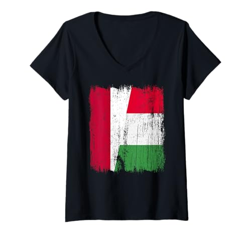 Damen Indonesien Italien halbe Flagge Stolz Indonesisch Italien Stolz T-Shirt mit V-Ausschnitt von Love Italia Italy Flag Designs Proud Italian Roots