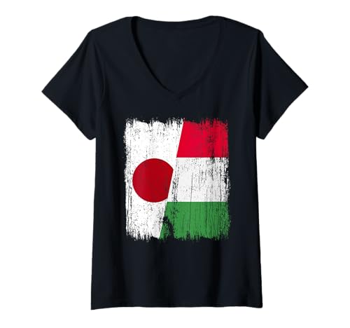 Damen Japan Italien halbe Flagge Stolz Japanisch Italien Stolz T-Shirt mit V-Ausschnitt von Love Italia Italy Flag Designs Proud Italian Roots