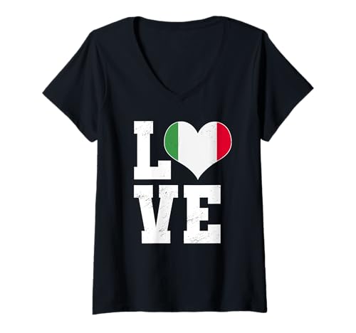 Damen Liebe Italien Italienische Flagge Herz Liebe Italia T-Shirt mit V-Ausschnitt von Love Italia Italy Flag Designs Proud Italian Roots