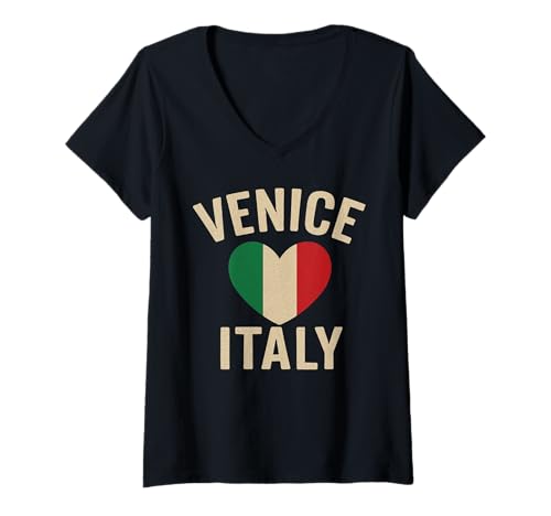 Damen Liebe Venedig Italien Venezia Italien Italien Flagge Herz T-Shirt mit V-Ausschnitt von Love Italia Italy Flag Designs Proud Italian Roots