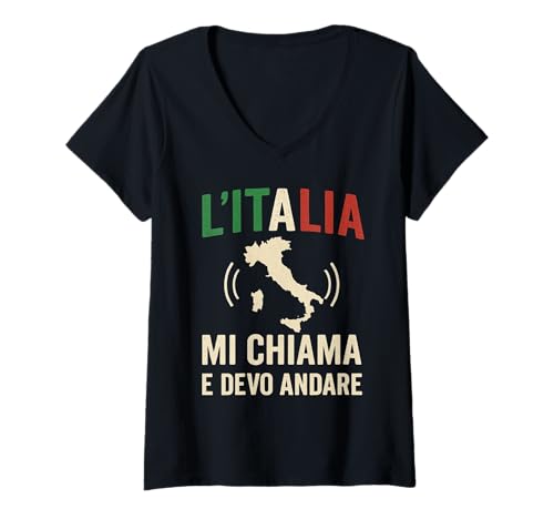 Damen Lustiger Italien-Reisespruch in italienischer Sprache T-Shirt mit V-Ausschnitt von Love Italia Italy Flag Designs Proud Italian Roots