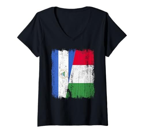 Damen Nicaragua Italien halbe Flagge Stolz Nicaraguan Italien Stolz T-Shirt mit V-Ausschnitt von Love Italia Italy Flag Designs Proud Italian Roots