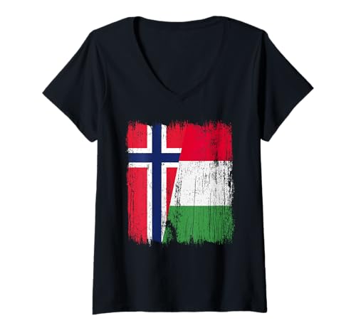 Damen Norwegen Italien Halbflagge Stolz Norwegisch Italien Stolz T-Shirt mit V-Ausschnitt von Love Italia Italy Flag Designs Proud Italian Roots