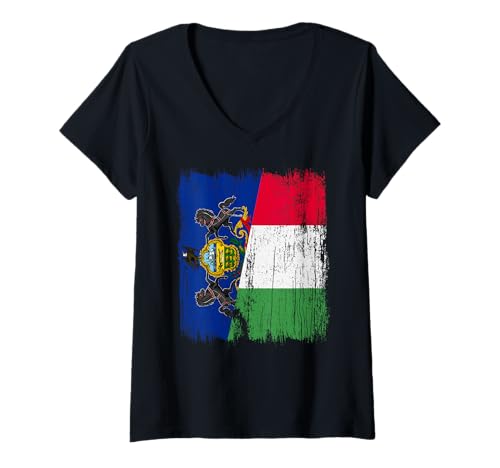 Damen Pennsylvania Italien Halbflagge Stolz Pennsylvanian Italienisch T-Shirt mit V-Ausschnitt Damen Pennsylvania Italien Halbflagge Stolz Pennsylvanian Italienisch T-Shirt mit V-Ausschnitt von Love Italia Italy Flag Designs Proud Italian Roots