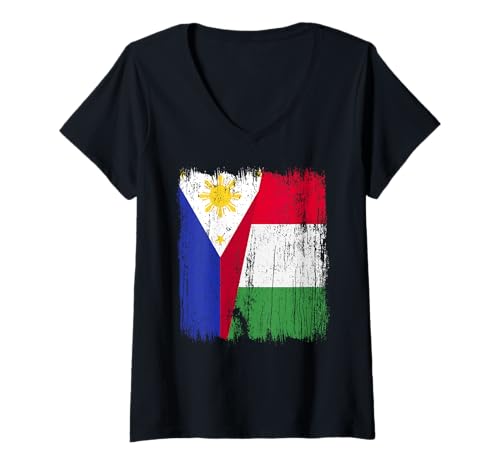 Damen Philippinen Italien Halbe Flagge Stolz Filipino Italien Stolz T-Shirt mit V-Ausschnitt Damen Philippinen Italien Halbe Flagge Stolz Filipino Italien Stolz T-Shirt mit V-Ausschnitt von Love Italia Italy Flag Designs Proud Italian Roots