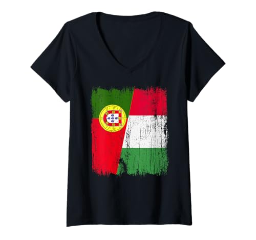 Damen Portugal Italien halbe Flagge Stolz Portugiesisch Italien Stolz T-Shirt mit V-Ausschnitt von Love Italia Italy Flag Designs Proud Italian Roots
