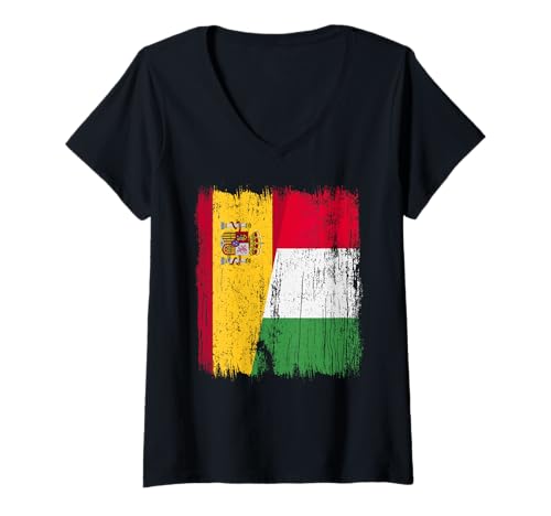 Damen Spanien Italien halbe Flagge Stolz Spanisch Italien Stolz T-Shirt mit V-Ausschnitt Damen Spanien Italien halbe Flagge Stolz Spanisch Italien Stolz T-Shirt mit V-Ausschnitt von Love Italia Italy Flag Designs Proud Italian Roots