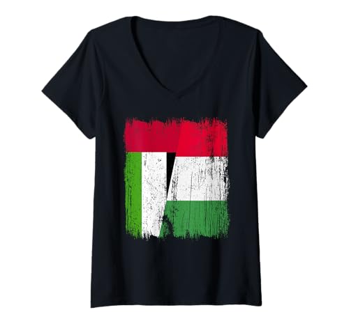 Damen VAE Italien halbe Flagge Stolz Vereinigte Arabische Emirate Italienischer Stolz T-Shirt mit V-Ausschnitt Damen VAE Italien halbe Flagge Stolz Vereinigte Arabische Emirate Italienischer Stolz T-Shirt mit V-Ausschnitt von Love Italia Italy Flag Designs Proud Italian Roots