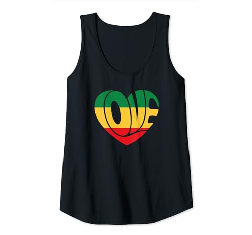 Damen Damen T-Shirt mit Herz, Rasta, Jamaikanische Flagge, Rastafari Reggae Tank Top von Love Jamaica Reggae Caribbean Music Rasta T-shirts