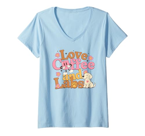 Damen Cute Love Coffee Labrador Women T-Shirt mit V-Ausschnitt Damen Cute Love Coffee Labrador Women T-Shirt mit V-Ausschnitt von Love Labrador Wear