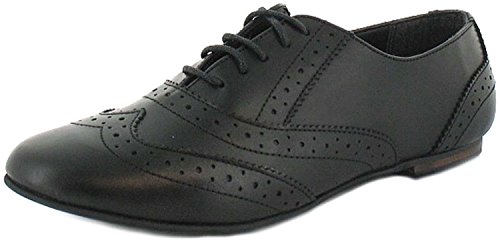 Damen Schwarzes Leder Spitze Bis Schuh Mit Brogue Detail - Schwarz - UK GRÖßEN 3-9, Schwarz, 39 EU von Love Leather