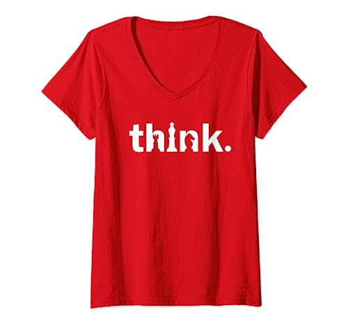 Damen Think Chess Pieces,Rock,Knight Chess Board Game,Schachspieler T-Shirt mit V-Ausschnitt Damen Think Chess Pieces,Rock,Knight Chess Board Game,Schachspieler T-Shirt mit V-Ausschnitt von Love Live Chess