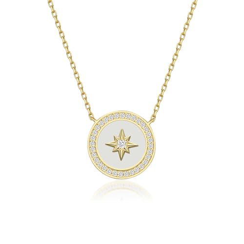 Chief Silberkette Für Damen 925 mit Anhänger | Halskette aus Silber und Zirkoniumsteinen mit Nordsternsymbol|Silber Kompass Ankerkette für Damen |14 K Gold Plated Kette Schmuck Geschenk,(C-001-6) von Love Me