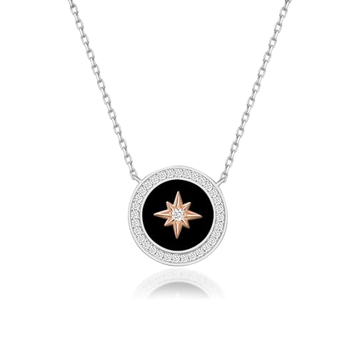 Chief Silberkette Für Damen 925 mit Anhänger|Halskette aus Silber und Zirkoniumsteinen mit Nordsternsymbol|Silber Kompass Ankerkette für Damen |Rosegold Plated Kette Schmuck Geschenk,(C-001-3) von Love Me