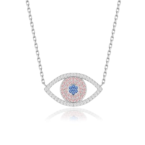 Love Me Chief Silberkette Für Damen 925 mit Anhänger | Halskette aus Silber und Zirkoniumsteinen mit bösen Augen | Ankerkette für Damen | Kette Schmuck Geschenk für Frauen, Mutter, Freundin,(C-007-5) von Love Me