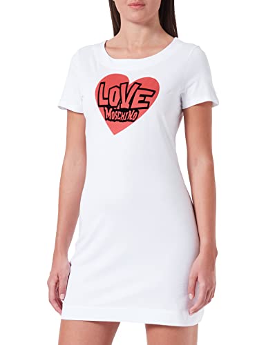 Love Moschino Damen A-line Short Sleeves in 30/1 Cotton Jersey Dress, Optical White, 44 EU von Love Moschino