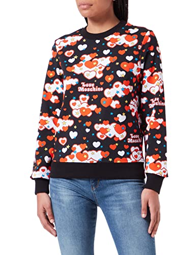 Love Moschino Damen Allemaal liefde harten en sterren. Sweatshirt, Black And Multicolor, 48 EU von Love Moschino